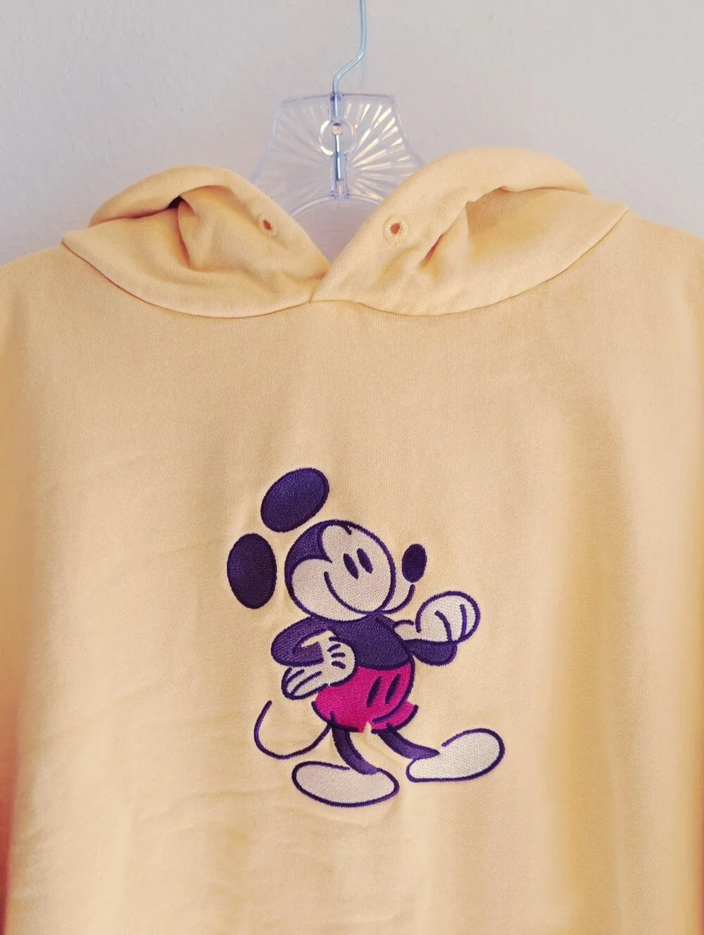 Soft Yellow XL Embroidered Mickey Pullover Hoodie